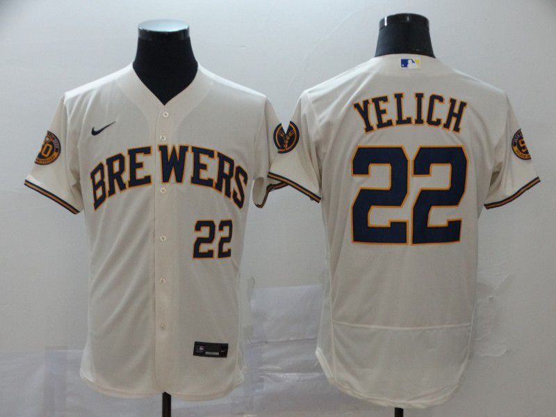 Men Milwaukee Brewers 22 Yeli Cream Nike Elite MLB Jerseys